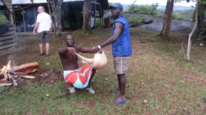 Un tatou acheté à des chasseurs bushinenge au fil de l'eau.